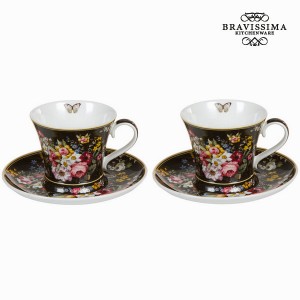Lot de 2 tasses avec soucoupe bloom black - Collection Kitchen's Deco by Bravissima Kitchen