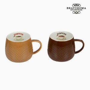 Ensemble de 2 tasses à café Marron Crème - Collection Kitchen's Deco by Bravissima Kitchen