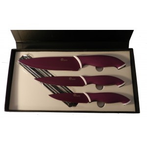 Coffret 3 couteaux lames anti adhérantes Mauve