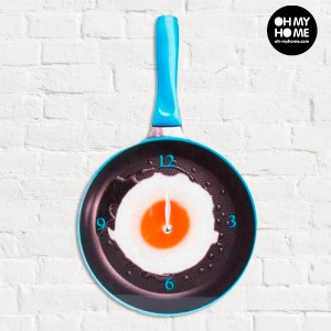 Horloge Murale en Verre Poêle avec Oeuf au Plat