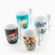 Tasses avec Cuillères à café Rétro Coffee (pack de 4)