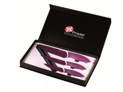 Coffret 3 couteaux lames anti adhérantes Mauve